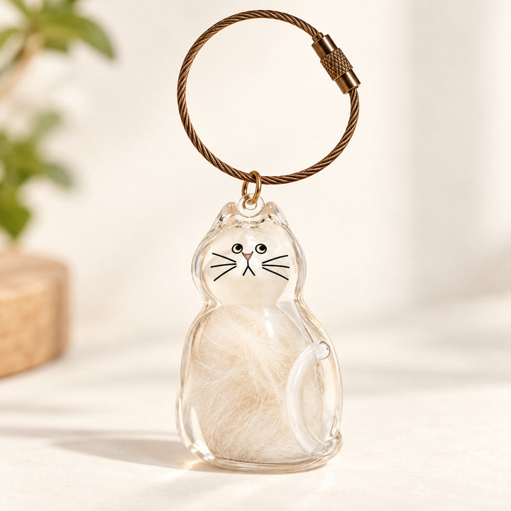 Clear Sitting Cat Fur Keepsake Pendant — image 1 of 6